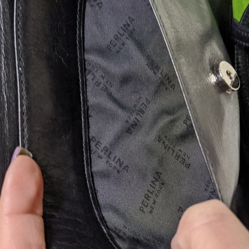 Perlina Black Leather Organizer Crossbody Bag With Adjustable Strap EUC - Picture 7 of 10